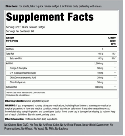 KRILL OIL 1000 mg + OMEGA-3 EPA/DHA + ASTAXANTHIN - Piping Rock - Image 2